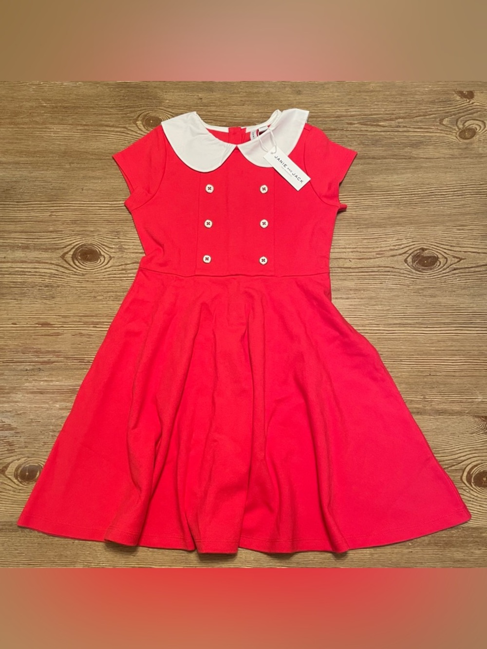 NET Janie and Jack Bright Red Fit-and-Flare Dress with White Peter Pan Collar